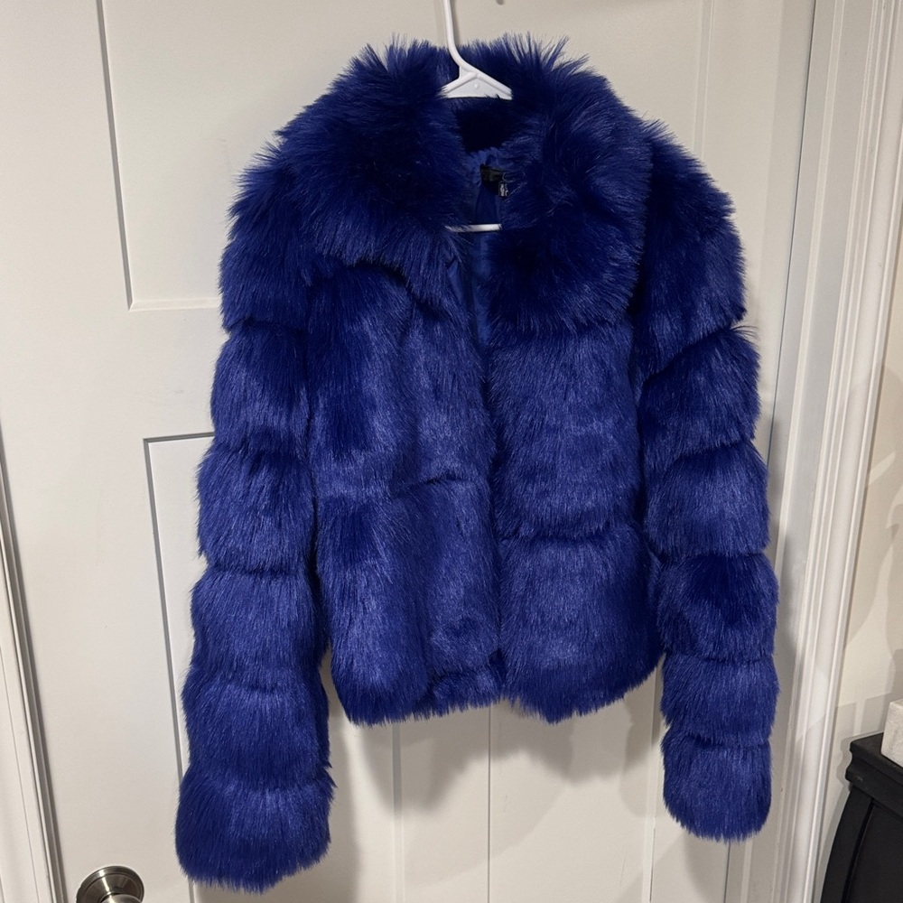 Missguided Blue Faux Fur Jacket